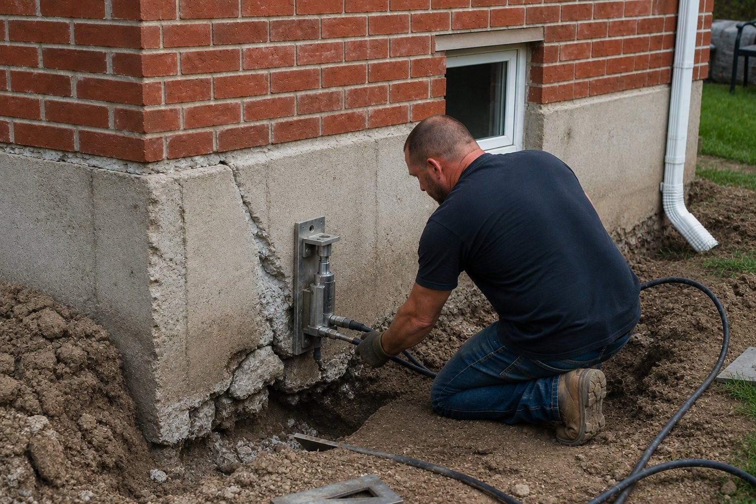Foundation push pier installation in the Kansas City metro
